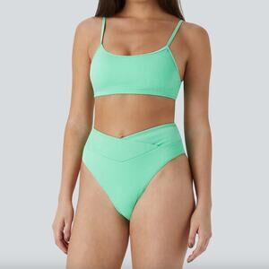 Halara Ribbed Bikini Swimsuit Set in Sunshine Green, Size S/M (NWT)